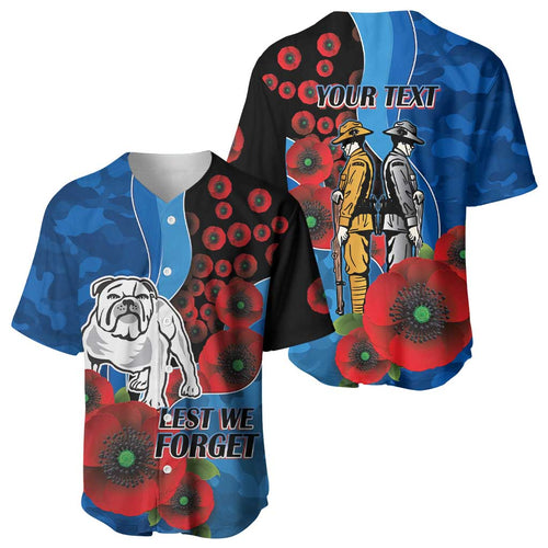 Canterbury-Bankstown Bulldogs ANZAC Personalised Baseball Jersey Lest We Forget Poppy Camo