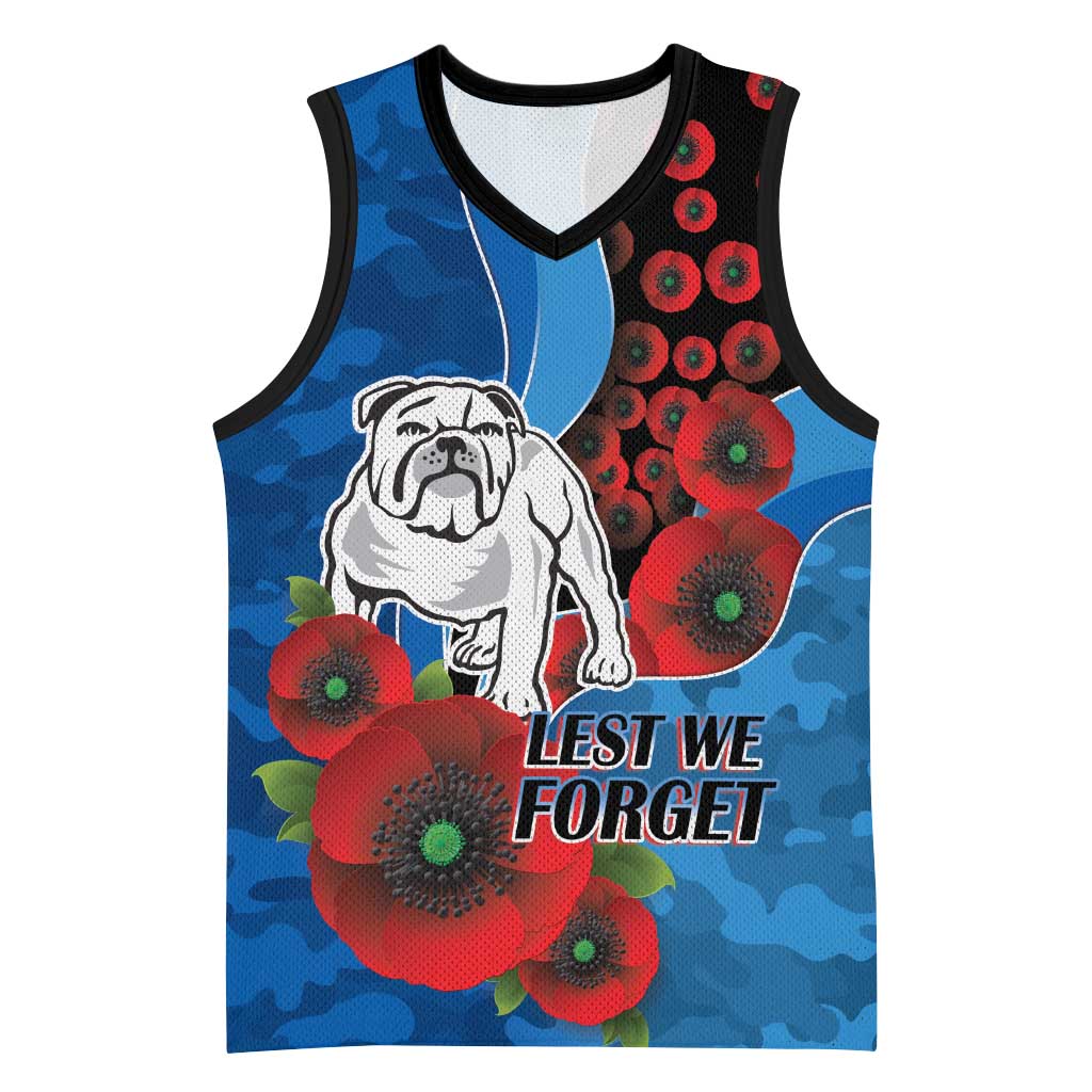 Canterbury-Bankstown Bulldogs ANZAC Personalised Basketball Jersey Lest We Forget Poppy Camo