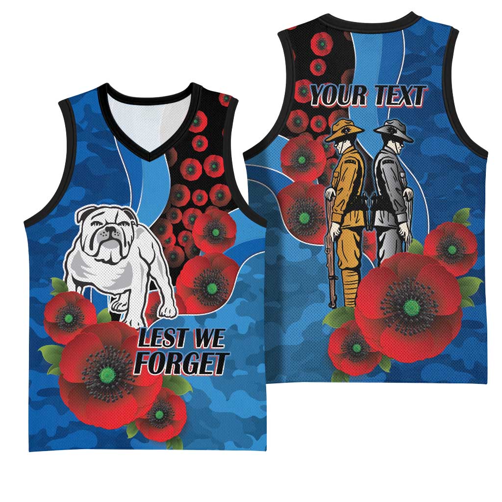 Canterbury-Bankstown Bulldogs ANZAC Personalised Basketball Jersey Lest We Forget Poppy Camo