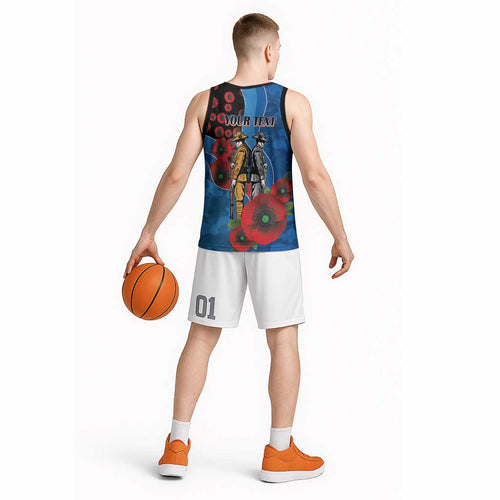 Canterbury-Bankstown Bulldogs ANZAC Personalised Basketball Jersey Lest We Forget Poppy Camo