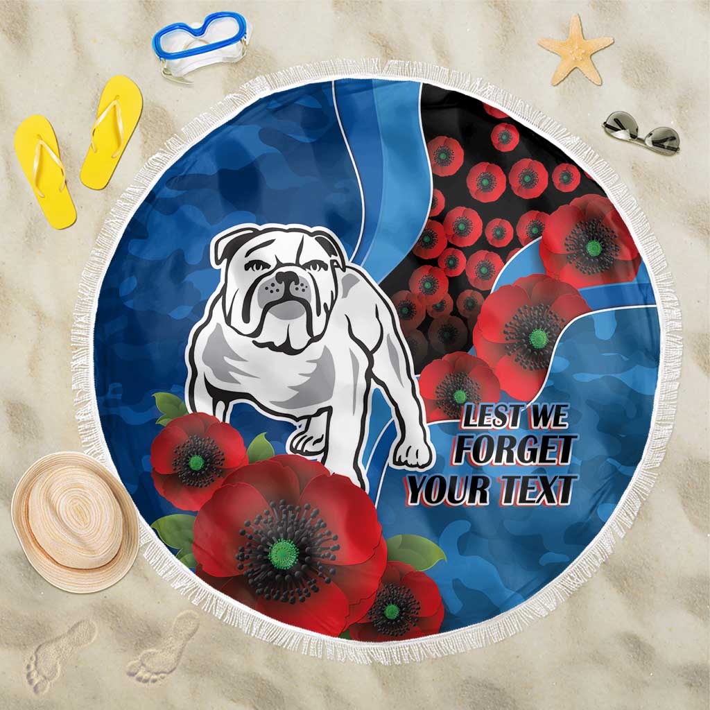 Canterbury-Bankstown Bulldogs ANZAC Personalised Beach Blanket Lest We Forget Poppy Camo