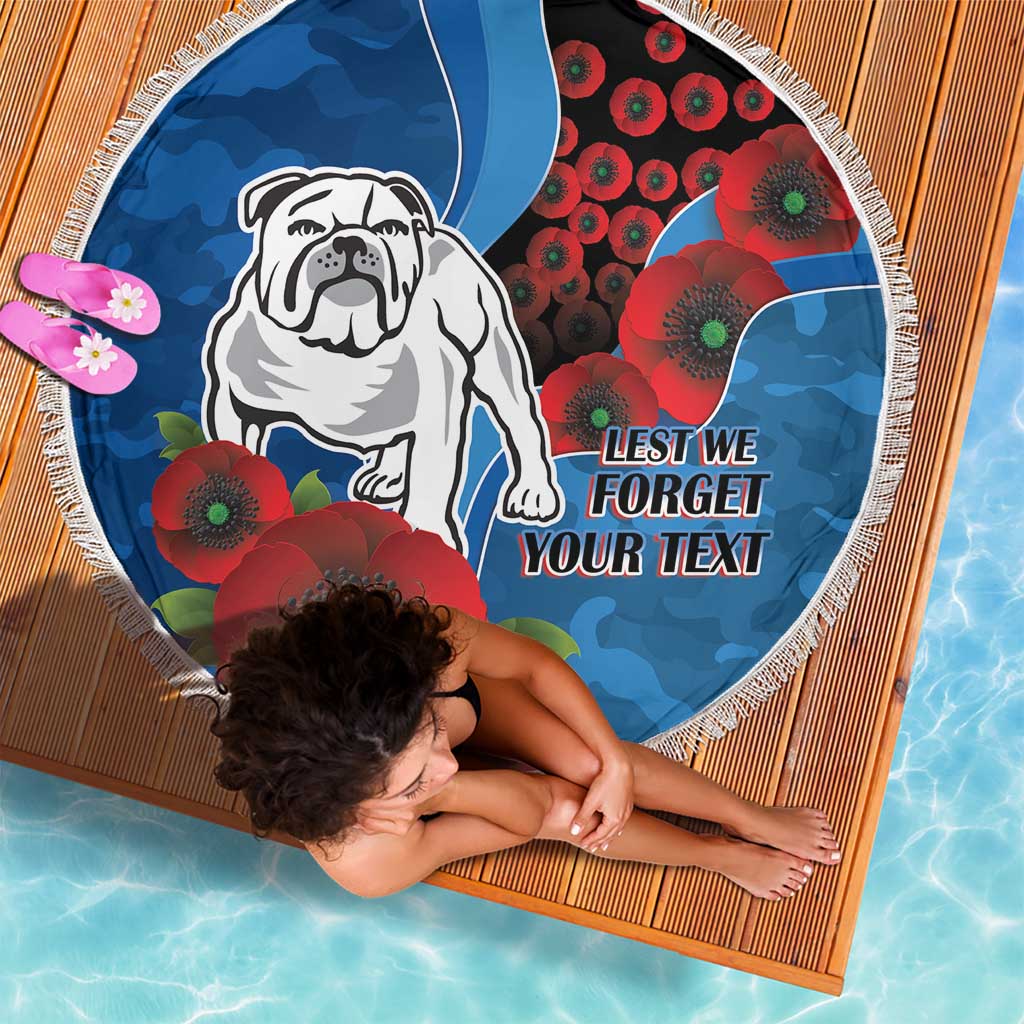 Canterbury-Bankstown Bulldogs ANZAC Personalised Beach Blanket Lest We Forget Poppy Camo