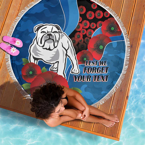 Canterbury-Bankstown Bulldogs ANZAC Personalised Beach Blanket Lest We Forget Poppy Camo