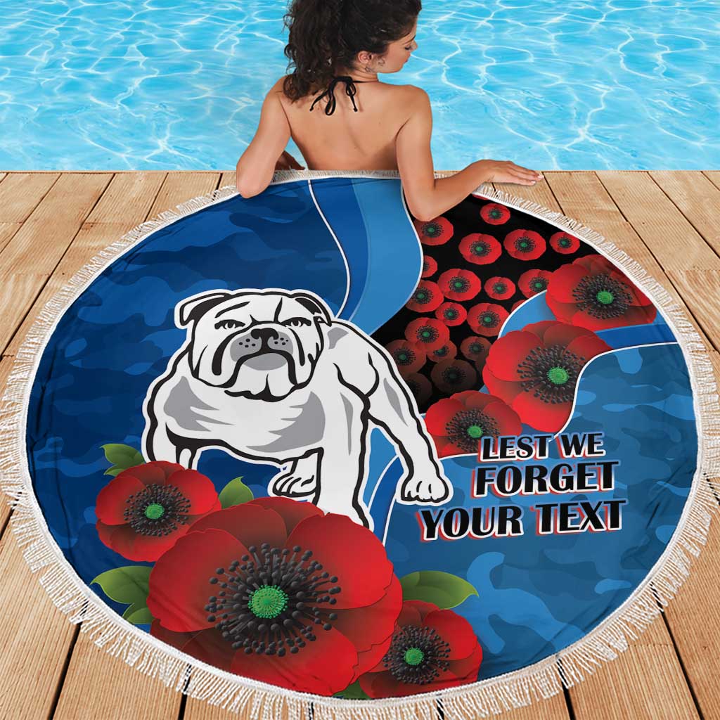 Canterbury-Bankstown Bulldogs ANZAC Personalised Beach Blanket Lest We Forget Poppy Camo