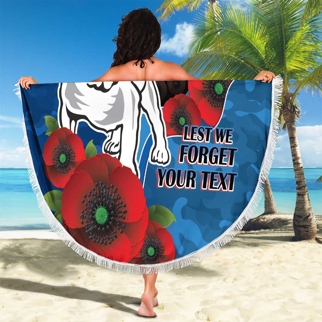 Canterbury-Bankstown Bulldogs ANZAC Personalised Beach Blanket Lest We Forget Poppy Camo