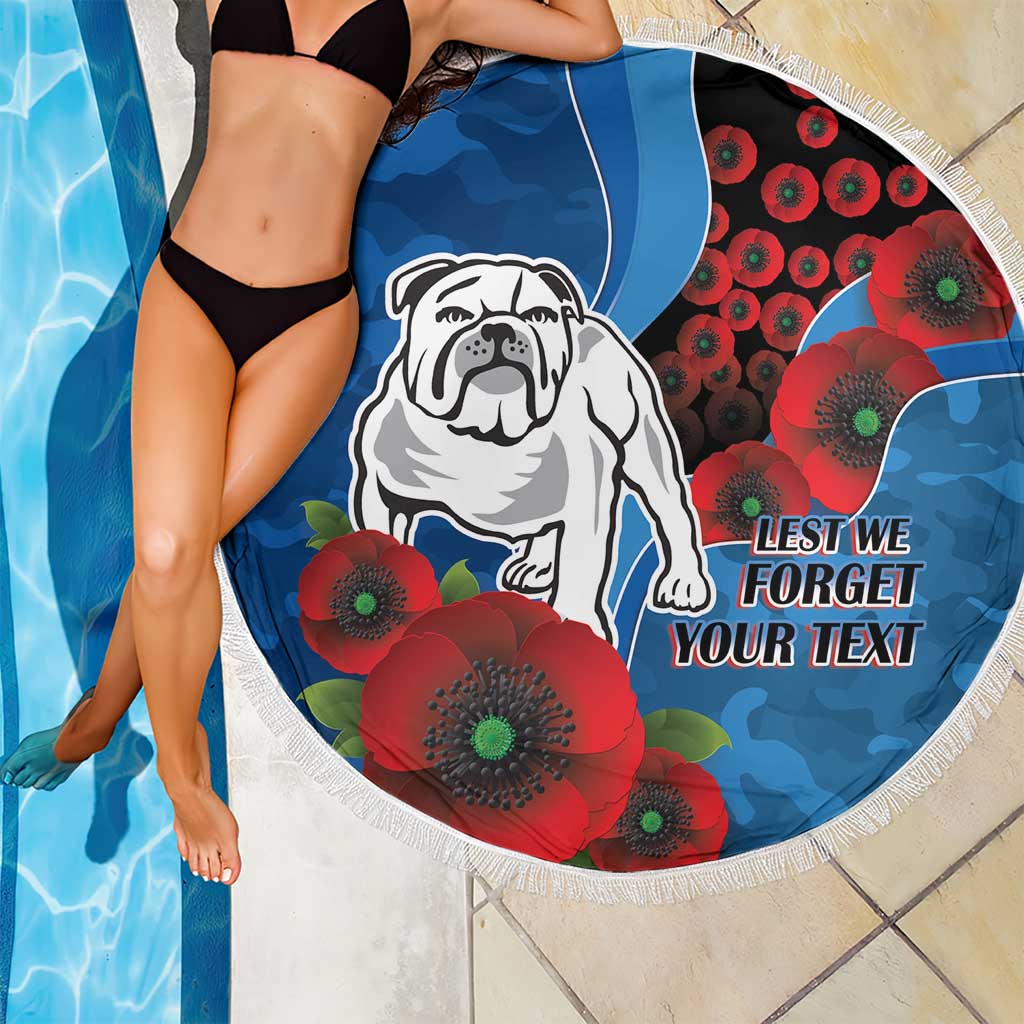 Canterbury-Bankstown Bulldogs ANZAC Personalised Beach Blanket Lest We Forget Poppy Camo
