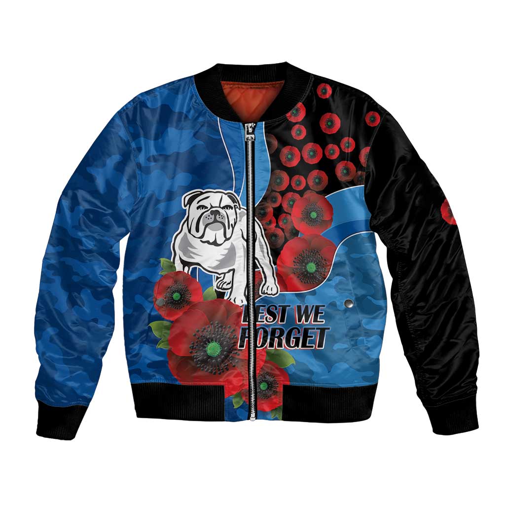 Canterbury-Bankstown Bulldogs ANZAC Personalised Bomber Jacket Lest We Forget Poppy Camo