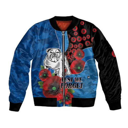 Canterbury-Bankstown Bulldogs ANZAC Personalised Bomber Jacket Lest We Forget Poppy Camo