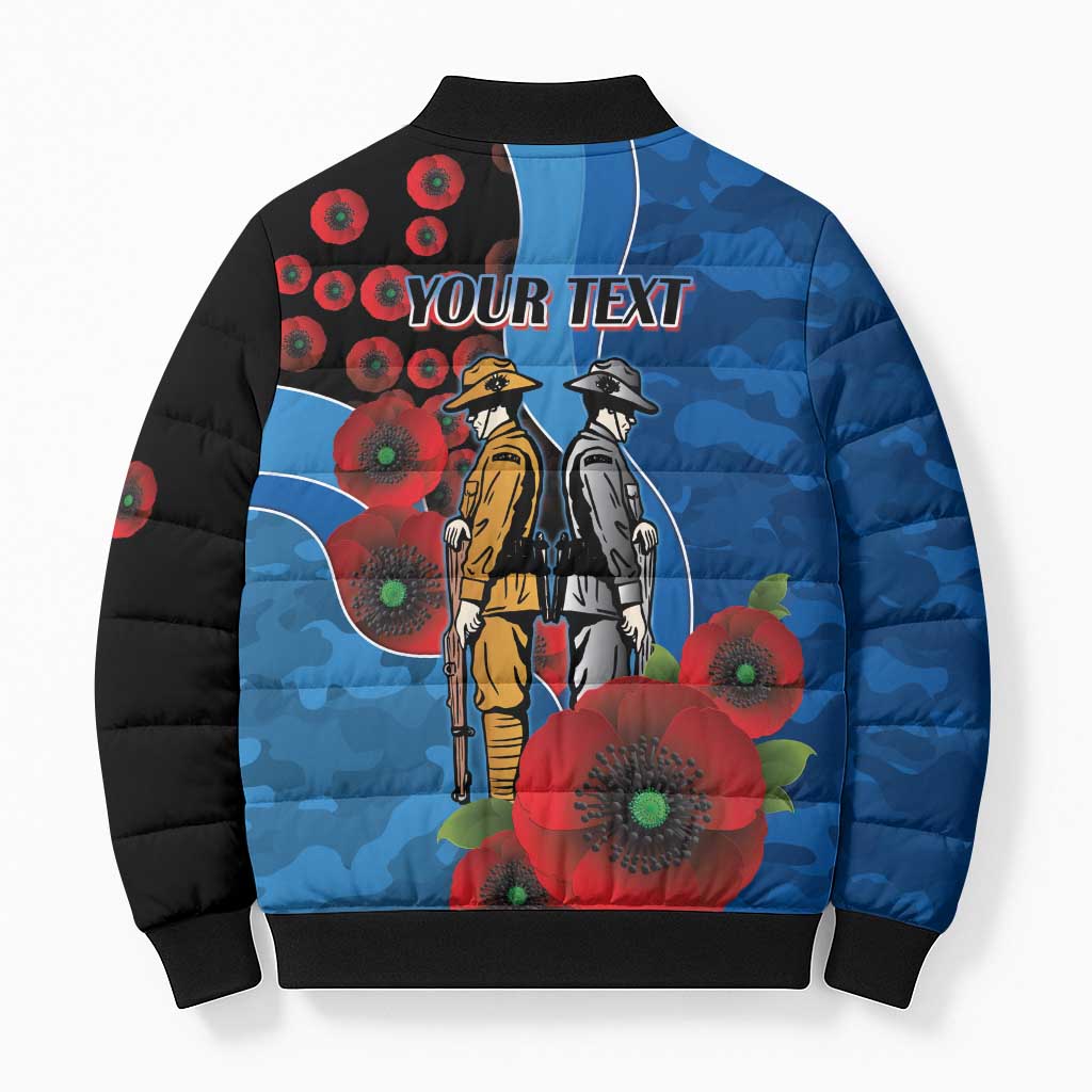 Canterbury-Bankstown Bulldogs ANZAC Personalised Bomber Puffer Jacket Lest We Forget Poppy Camo