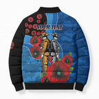 Canterbury-Bankstown Bulldogs ANZAC Personalised Bomber Puffer Jacket Lest We Forget Poppy Camo