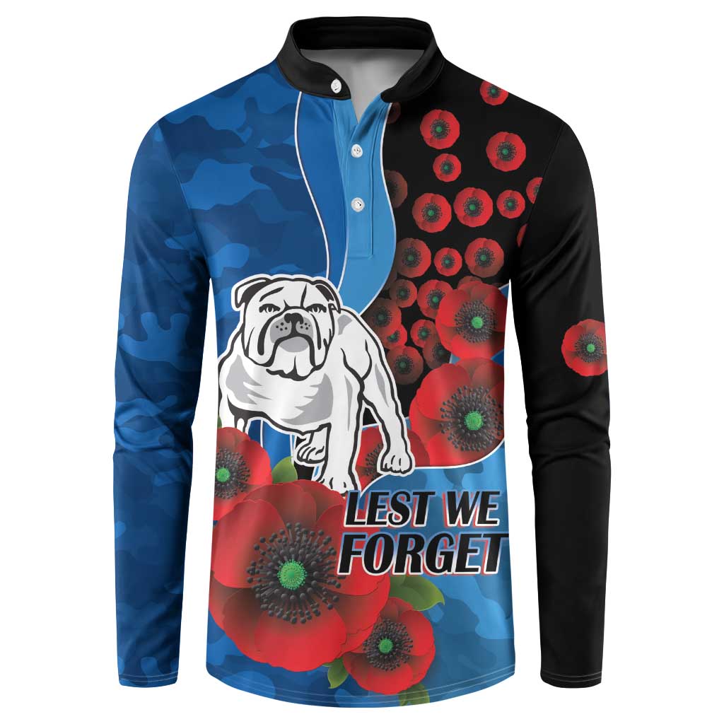 Canterbury-Bankstown Bulldogs ANZAC Personalised Button Sweatshirt Lest We Forget Poppy Camo