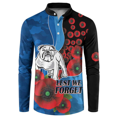 Canterbury-Bankstown Bulldogs ANZAC Personalised Button Sweatshirt Lest We Forget Poppy Camo