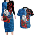 Canterbury-Bankstown Bulldogs ANZAC Personalised Couples Matching Long Sleeve Bodycon Dress and Hawaiian Shirt Lest We Forget Poppy Camo