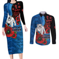 Canterbury-Bankstown Bulldogs ANZAC Personalised Couples Matching Long Sleeve Bodycon Dress and Long Sleeve Button Shirt Lest We Forget Poppy Camo
