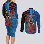 Canterbury-Bankstown Bulldogs ANZAC Personalised Couples Matching Long Sleeve Bodycon Dress and Long Sleeve Button Shirt Lest We Forget Poppy Camo