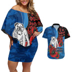 Canterbury-Bankstown Bulldogs ANZAC Personalised Couples Matching Off Shoulder Short Dress and Hawaiian Shirt Lest We Forget Poppy Camo