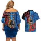 Canterbury-Bankstown Bulldogs ANZAC Personalised Couples Matching Off Shoulder Short Dress and Hawaiian Shirt Lest We Forget Poppy Camo