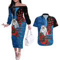 Canterbury-Bankstown Bulldogs ANZAC Personalised Couples Matching Off The Shoulder Long Sleeve Dress and Hawaiian Shirt Lest We Forget Poppy Camo