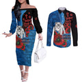 Canterbury-Bankstown Bulldogs ANZAC Personalised Couples Matching Off The Shoulder Long Sleeve Dress and Long Sleeve Button Shirt Lest We Forget Poppy Camo