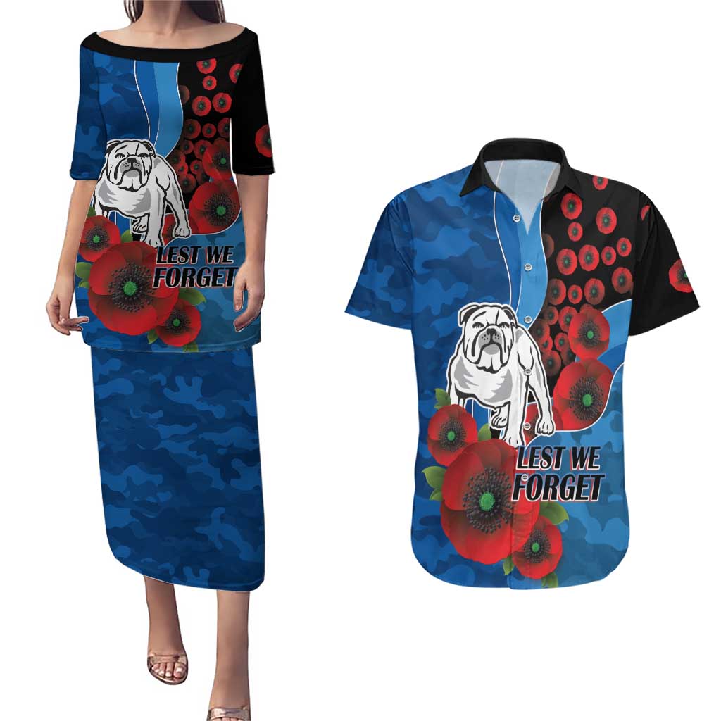 Canterbury-Bankstown Bulldogs ANZAC Personalised Couples Matching Puletasi and Hawaiian Shirt Lest We Forget Poppy Camo