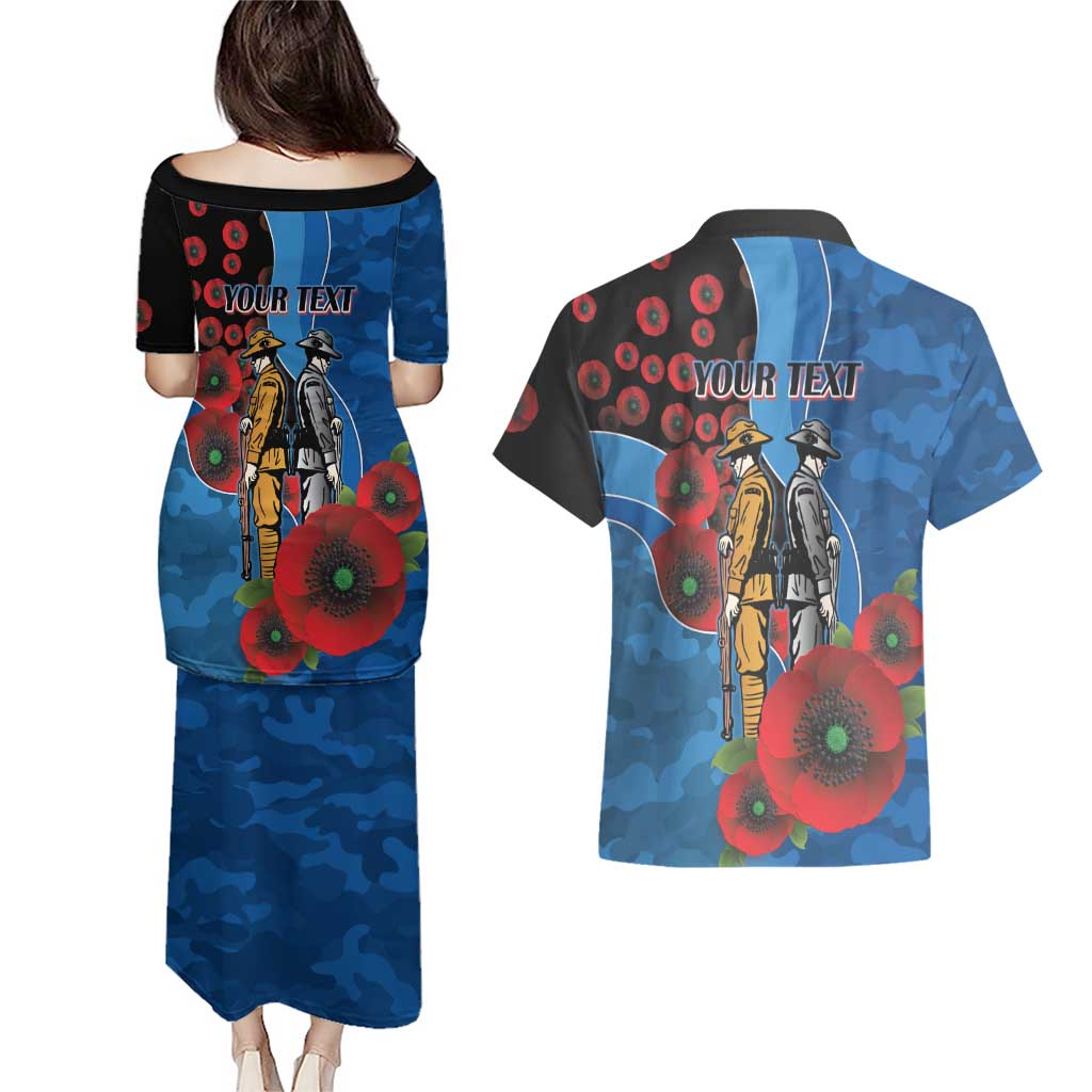 Canterbury-Bankstown Bulldogs ANZAC Personalised Couples Matching Puletasi and Hawaiian Shirt Lest We Forget Poppy Camo