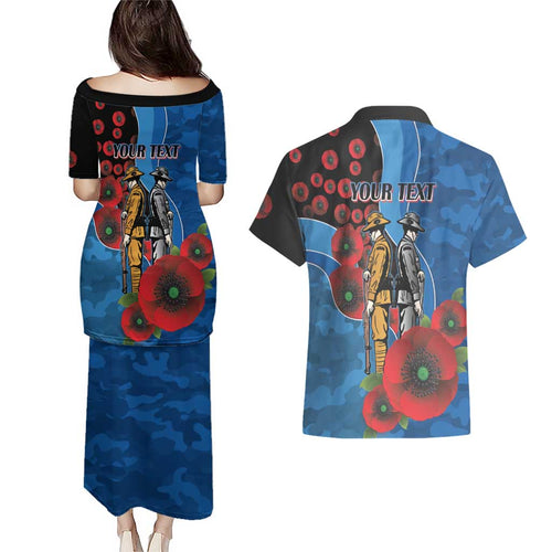 Canterbury-Bankstown Bulldogs ANZAC Personalised Couples Matching Puletasi and Hawaiian Shirt Lest We Forget Poppy Camo