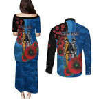 Canterbury-Bankstown Bulldogs ANZAC Personalised Couples Matching Puletasi and Long Sleeve Button Shirt Lest We Forget Poppy Camo