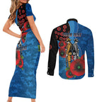 Canterbury-Bankstown Bulldogs ANZAC Personalised Couples Matching Short Sleeve Bodycon Dress and Long Sleeve Button Shirt Lest We Forget Poppy Camo