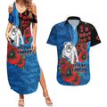 Canterbury-Bankstown Bulldogs ANZAC Personalised Couples Matching Summer Maxi Dress and Hawaiian Shirt Lest We Forget Poppy Camo