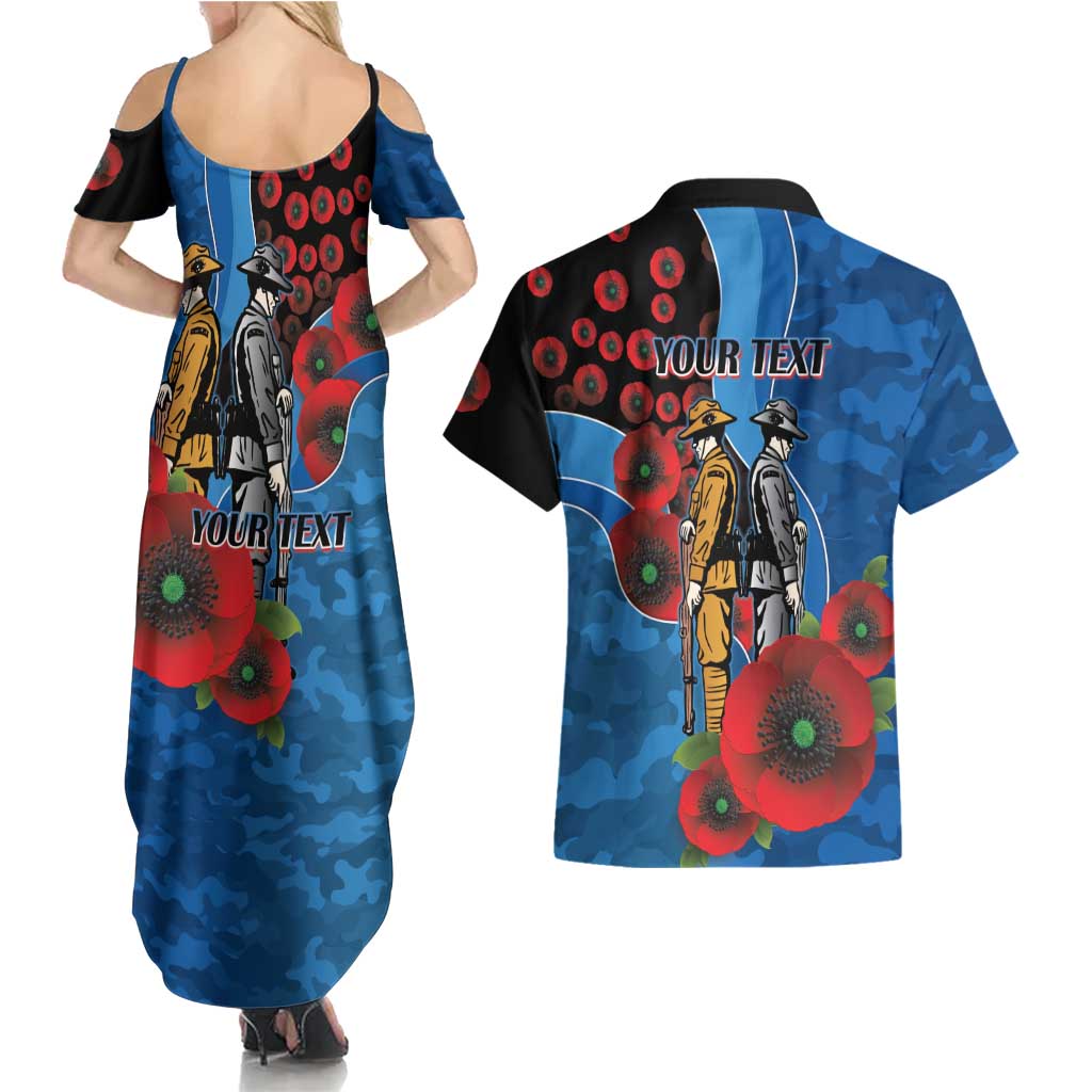 Canterbury-Bankstown Bulldogs ANZAC Personalised Couples Matching Summer Maxi Dress and Hawaiian Shirt Lest We Forget Poppy Camo