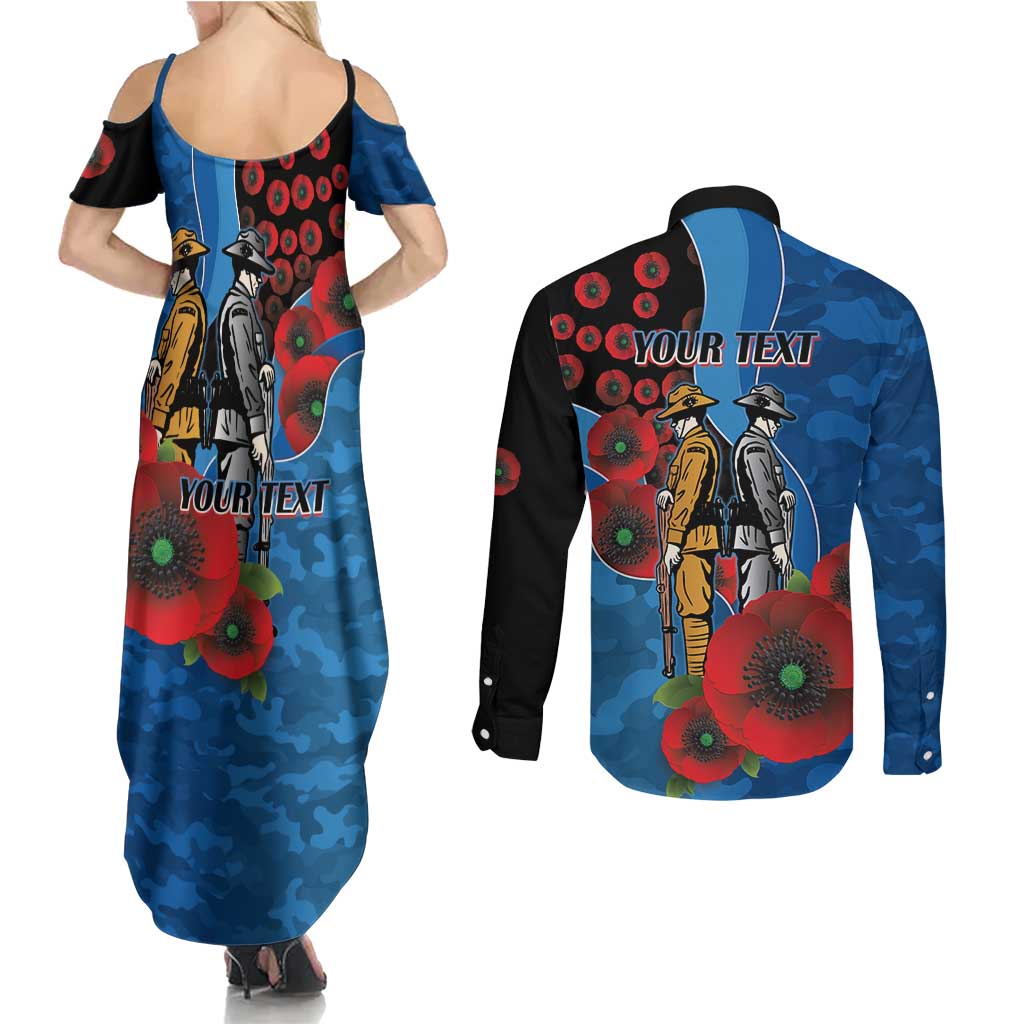 Canterbury-Bankstown Bulldogs ANZAC Personalised Couples Matching Summer Maxi Dress and Long Sleeve Button Shirt Lest We Forget Poppy Camo