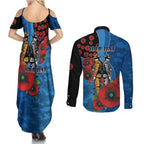Canterbury-Bankstown Bulldogs ANZAC Personalised Couples Matching Summer Maxi Dress and Long Sleeve Button Shirt Lest We Forget Poppy Camo