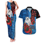 Canterbury-Bankstown Bulldogs ANZAC Personalised Couples Matching Tank Maxi Dress and Hawaiian Shirt Lest We Forget Poppy Camo
