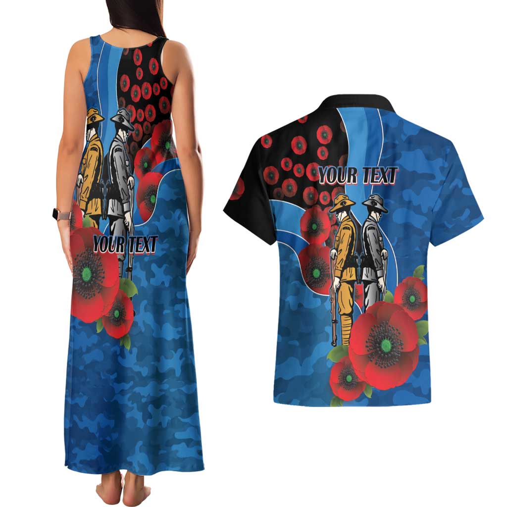 Canterbury-Bankstown Bulldogs ANZAC Personalised Couples Matching Tank Maxi Dress and Hawaiian Shirt Lest We Forget Poppy Camo