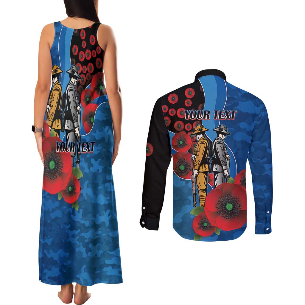 Canterbury-Bankstown Bulldogs ANZAC Personalised Couples Matching Tank Maxi Dress and Long Sleeve Button Shirt Lest We Forget Poppy Camo