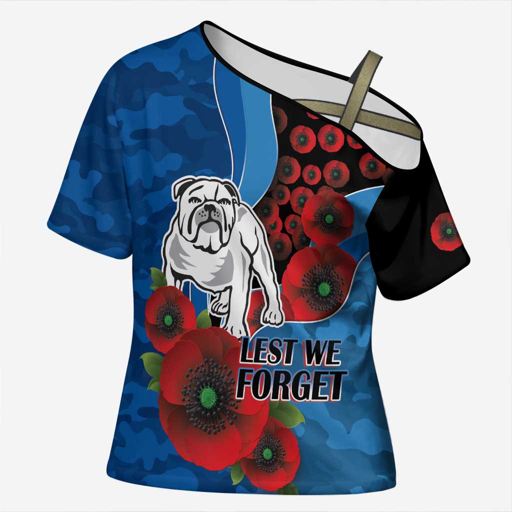 Canterbury-Bankstown Bulldogs ANZAC Personalised Cross Shoulder Shirt Lest We Forget Poppy Camo