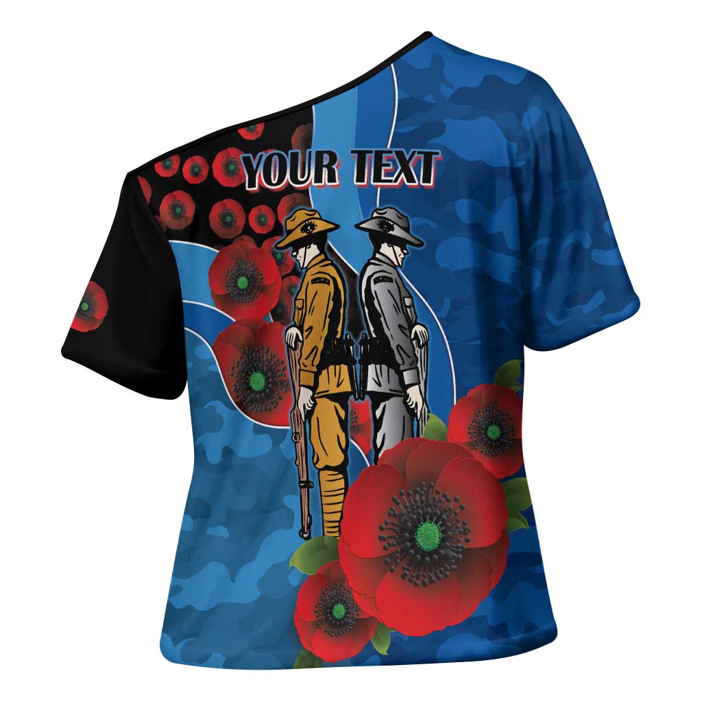 Canterbury-Bankstown Bulldogs ANZAC Personalised Cross Shoulder Shirt Lest We Forget Poppy Camo