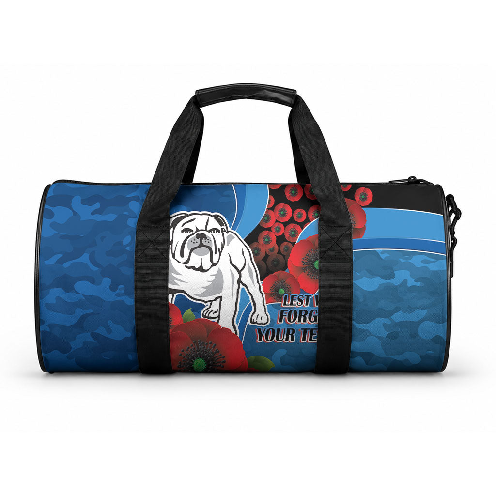 Canterbury-Bankstown Bulldogs ANZAC Personalised Duffle Bag Lest We Forget Poppy Camo