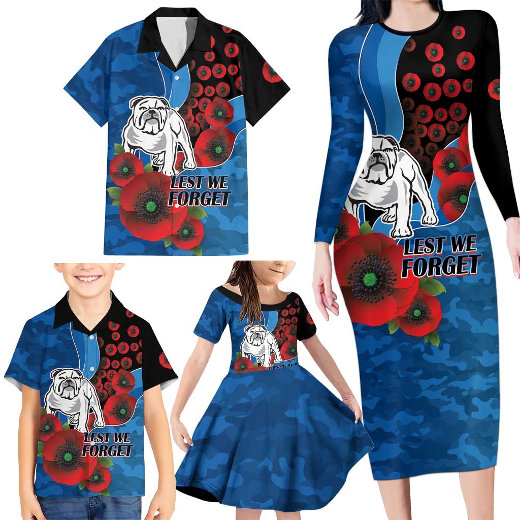 Canterbury-Bankstown Bulldogs ANZAC Personalised Family Matching Long Sleeve Bodycon Dress and Hawaiian Shirt Lest We Forget Poppy Camo