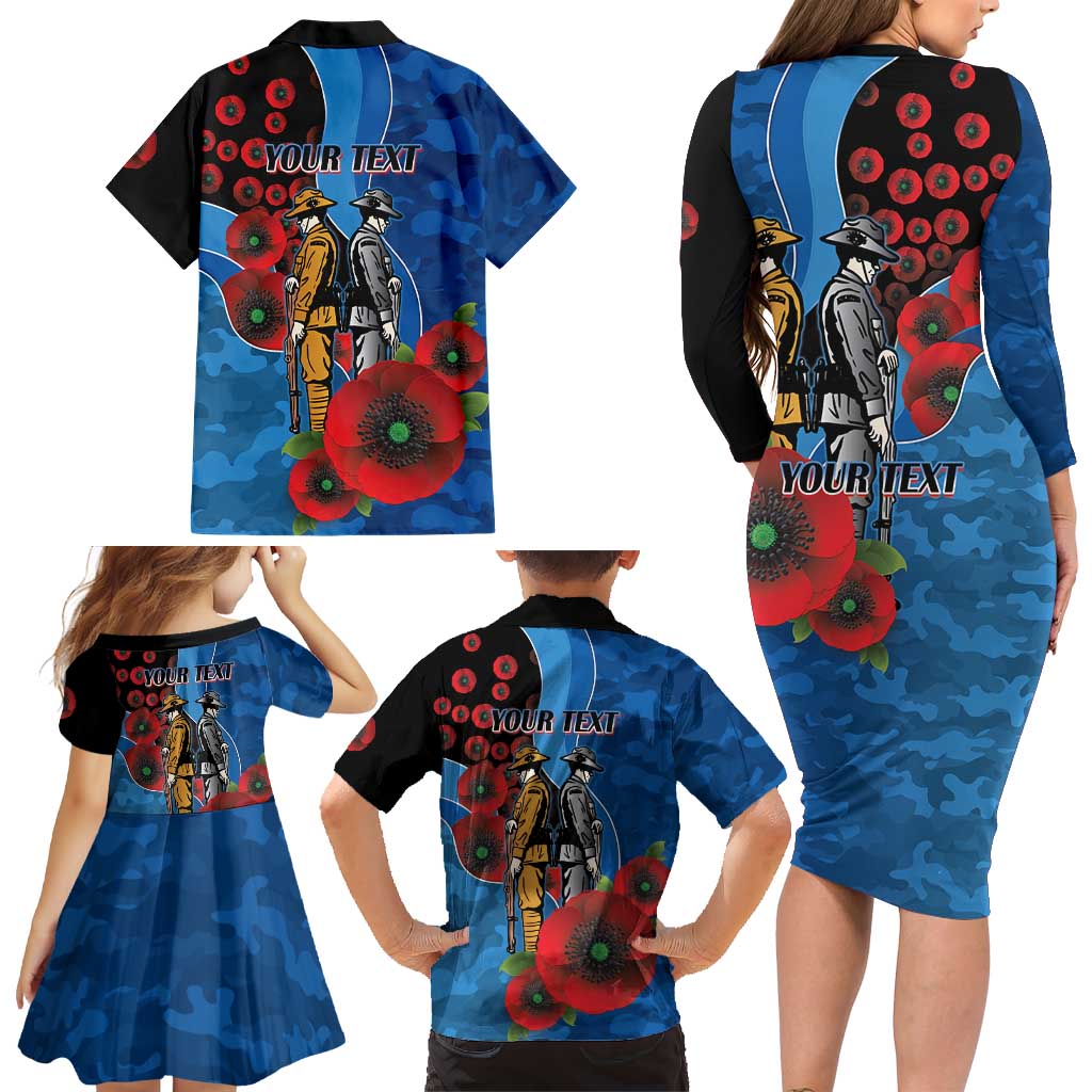 Canterbury-Bankstown Bulldogs ANZAC Personalised Family Matching Long Sleeve Bodycon Dress and Hawaiian Shirt Lest We Forget Poppy Camo