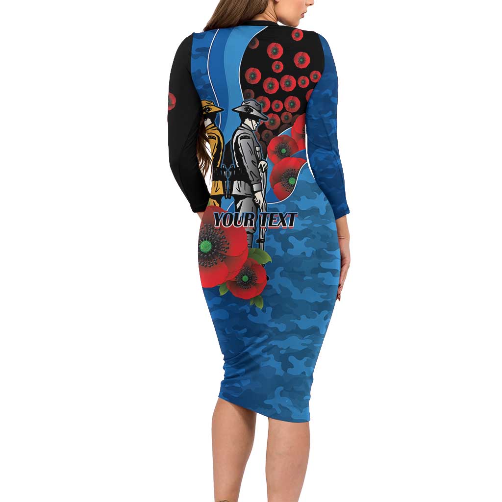 Canterbury-Bankstown Bulldogs ANZAC Personalised Family Matching Long Sleeve Bodycon Dress and Hawaiian Shirt Lest We Forget Poppy Camo