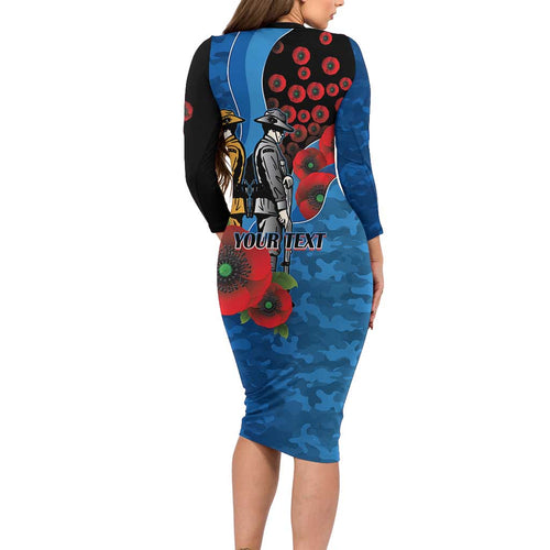 Canterbury-Bankstown Bulldogs ANZAC Personalised Family Matching Long Sleeve Bodycon Dress and Hawaiian Shirt Lest We Forget Poppy Camo