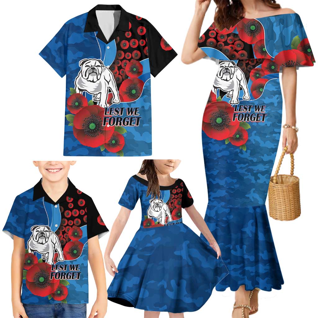 Canterbury-Bankstown Bulldogs ANZAC Personalised Family Matching Mermaid Dress and Hawaiian Shirt Lest We Forget Poppy Camo