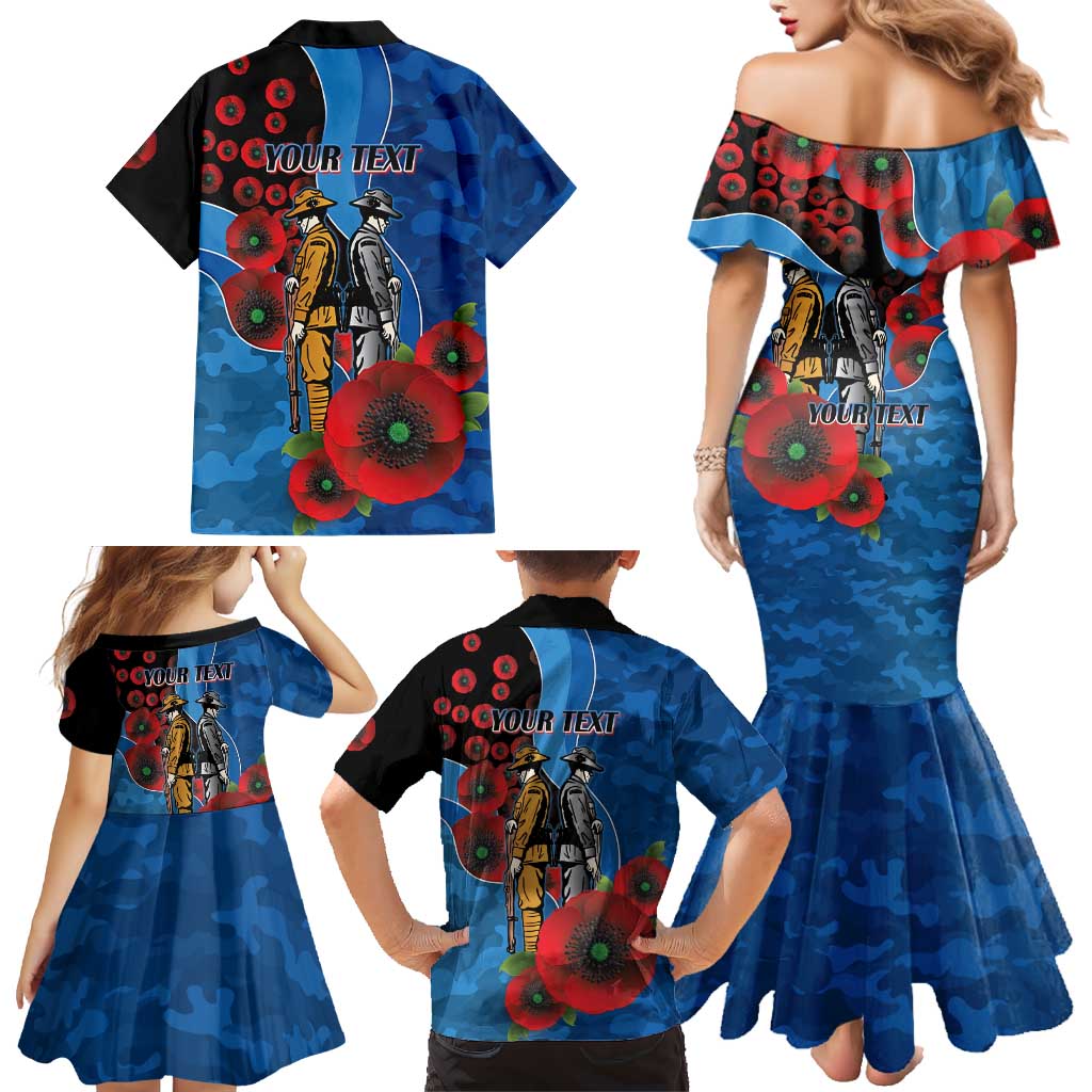 Canterbury-Bankstown Bulldogs ANZAC Personalised Family Matching Mermaid Dress and Hawaiian Shirt Lest We Forget Poppy Camo