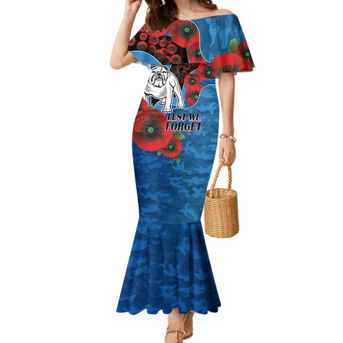 Canterbury-Bankstown Bulldogs ANZAC Personalised Family Matching Mermaid Dress and Hawaiian Shirt Lest We Forget Poppy Camo