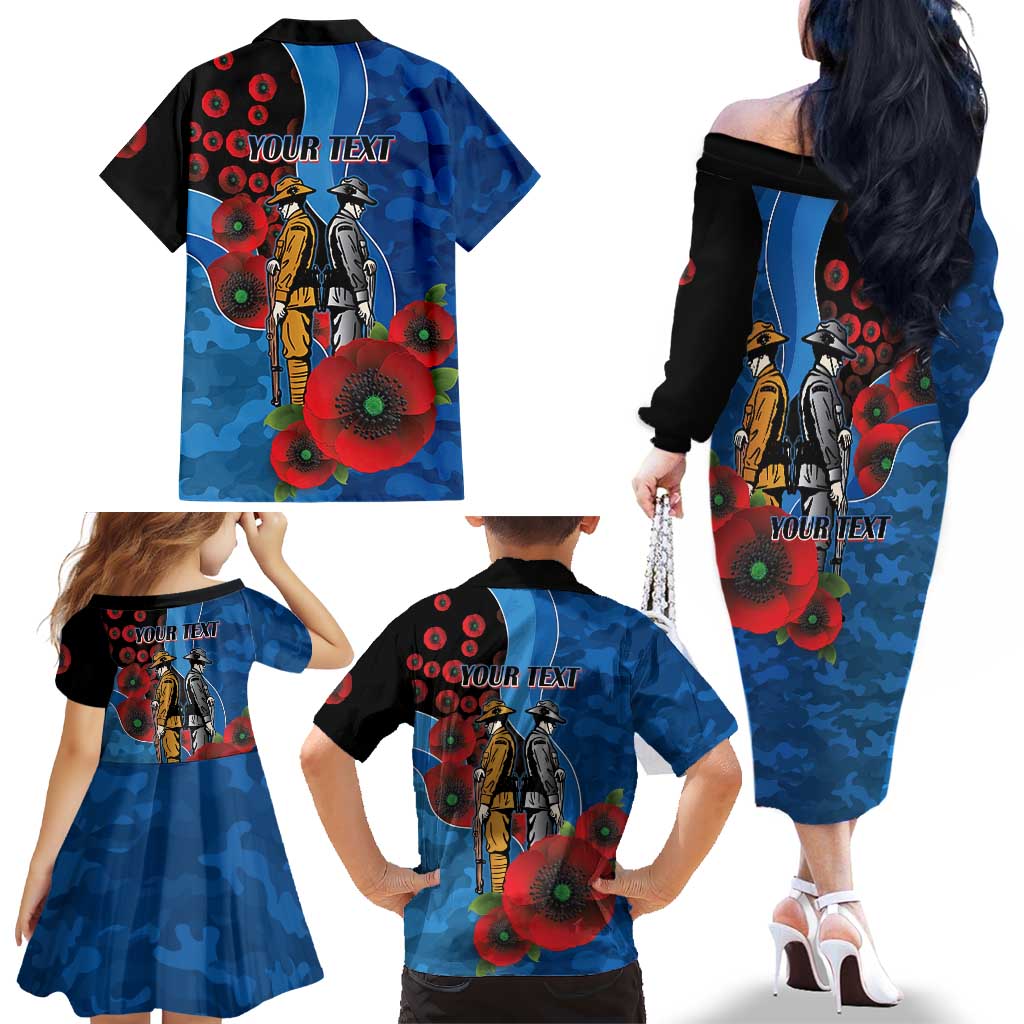 Canterbury-Bankstown Bulldogs ANZAC Personalised Family Matching Off The Shoulder Long Sleeve Dress and Hawaiian Shirt Lest We Forget Poppy Camo