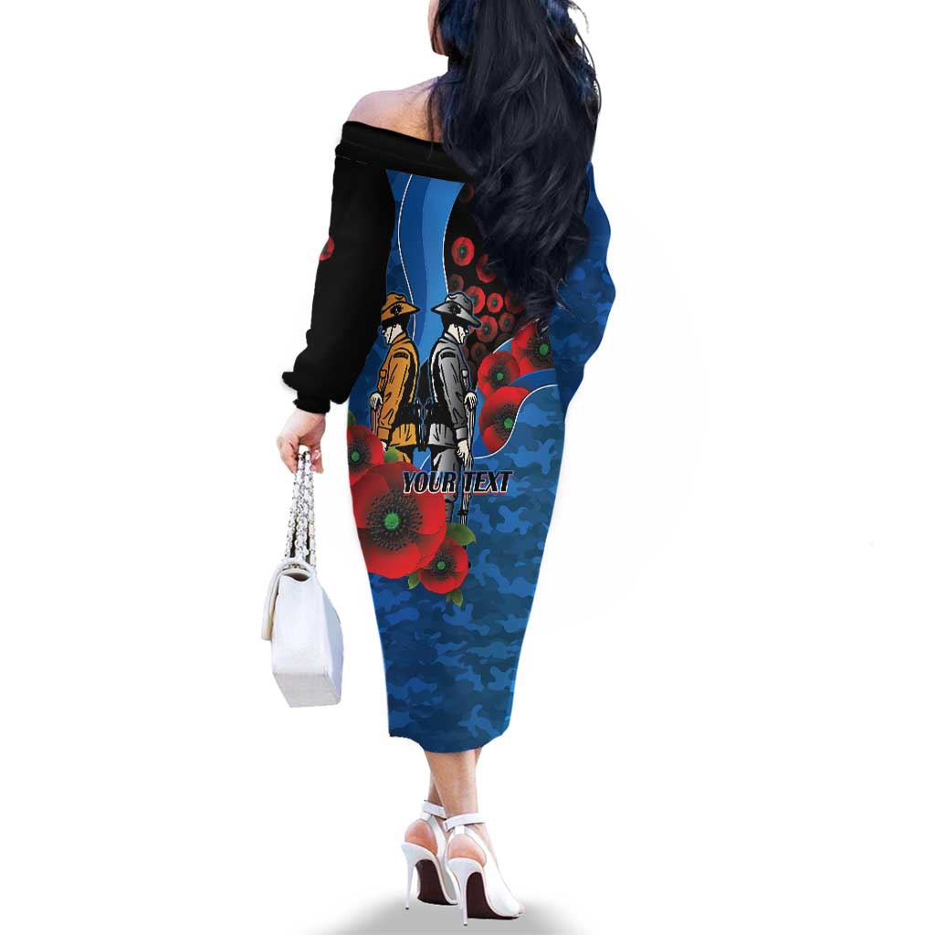 Canterbury-Bankstown Bulldogs ANZAC Personalised Family Matching Off The Shoulder Long Sleeve Dress and Hawaiian Shirt Lest We Forget Poppy Camo