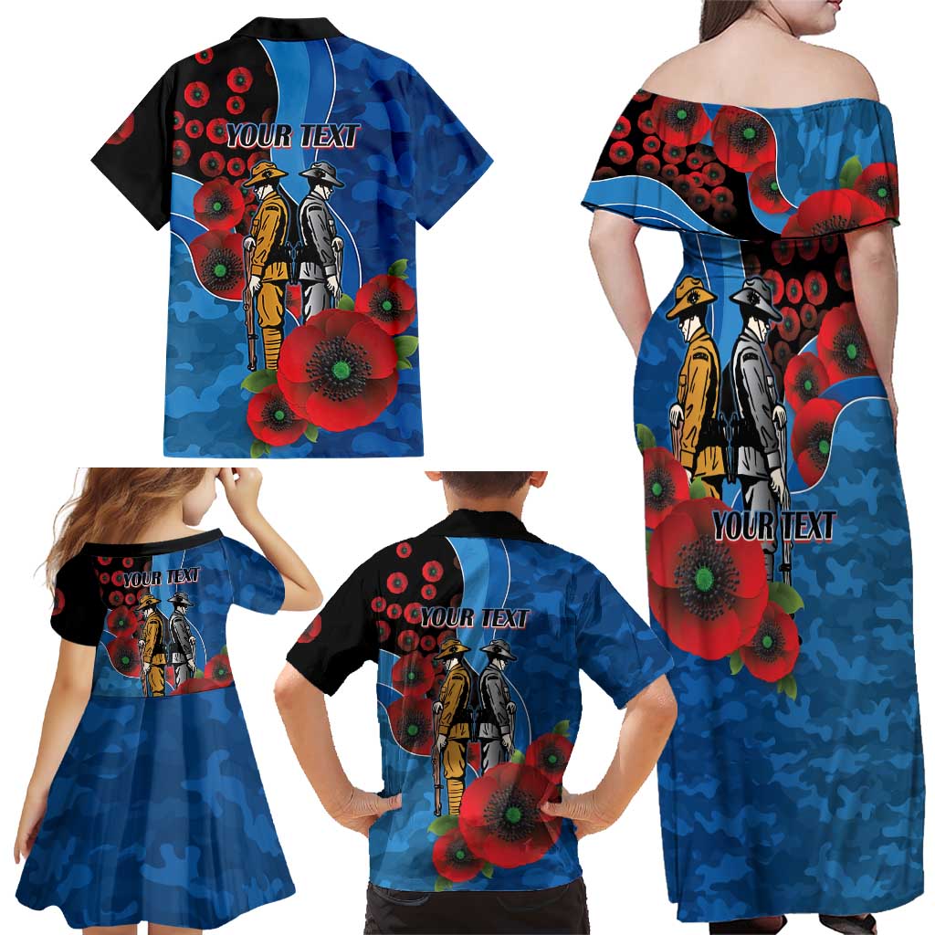 Canterbury-Bankstown Bulldogs ANZAC Personalised Family Matching Off Shoulder Maxi Dress and Hawaiian Shirt Lest We Forget Poppy Camo