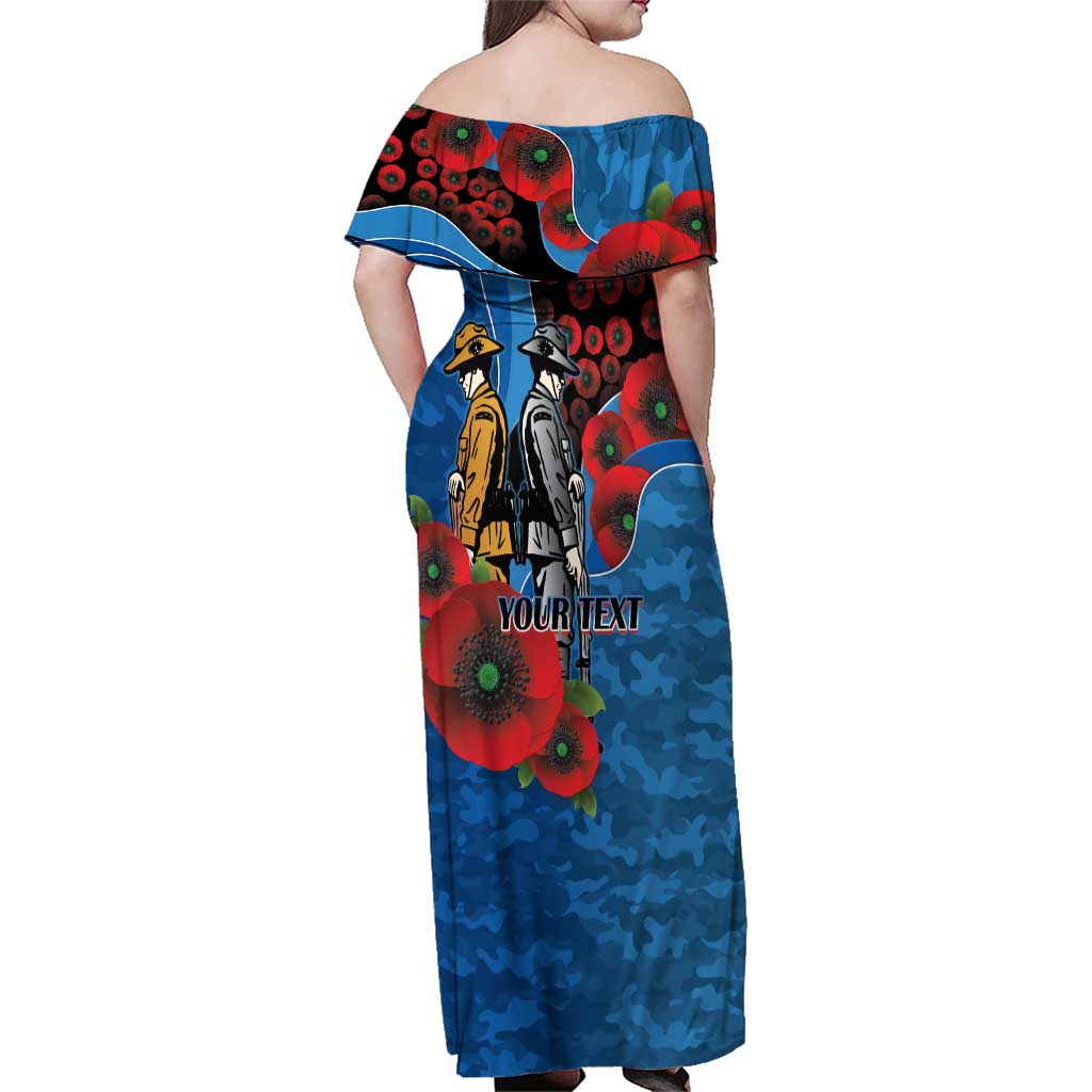 Canterbury-Bankstown Bulldogs ANZAC Personalised Family Matching Off Shoulder Maxi Dress and Hawaiian Shirt Lest We Forget Poppy Camo