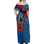 Canterbury-Bankstown Bulldogs ANZAC Personalised Family Matching Off Shoulder Maxi Dress and Hawaiian Shirt Lest We Forget Poppy Camo